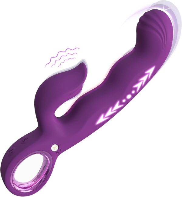 Thrusting Vibrator Adult Sex Toys, 3 in 1 G Spot Finger Vibrator Women Sex Toys - 7 Thrusting & 7 Vibrating Modes, 8.3 Inch Thrusting Dildo Adult Toys Clitoral Stimulator for Women Couples (Purple)