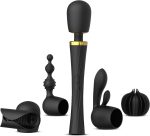 Wand Vibrator Kit, Cordless Massager with 4 Silicone Attachments for Clitoral, G-Spot, Anal & Penis Stimulation, Adult Sex Toys Sets with 3 Speeds & 5 Patterns for Couples & Women Pleasure