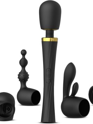 Wand Vibrator Kit, Cordless Massager with 4 Silicone Attachments for Clitoral, G-Spot, Anal & Penis Stimulation, Adult Sex Toys Sets with 3 Speeds & 5 Patterns for Couples & Women Pleasure
