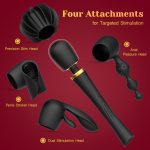 Wand Vibrator Kit, Cordless Massager with 4 Silicone Attachments for Clitoral, G-Spot, Anal & Penis Stimulation, Adult Sex Toys Sets with 3 Speeds & 5 Patterns for Couples & Women Pleasure