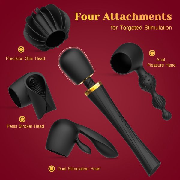 Wand Vibrator Kit, Cordless Massager with 4 Silicone Attachments for Clitoral, G-Spot, Anal & Penis Stimulation, Adult Sex Toys Sets with 3 Speeds & 5 Patterns for Couples & Women Pleasure