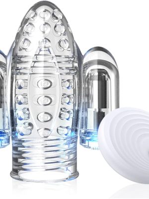 Male Masturbator Penis Vibrator with 10 Vibration Modes, Men Penis Sleeve Glans Vibrator, Male Masturbation Toys Adult Sex Toy for Man - Transparent