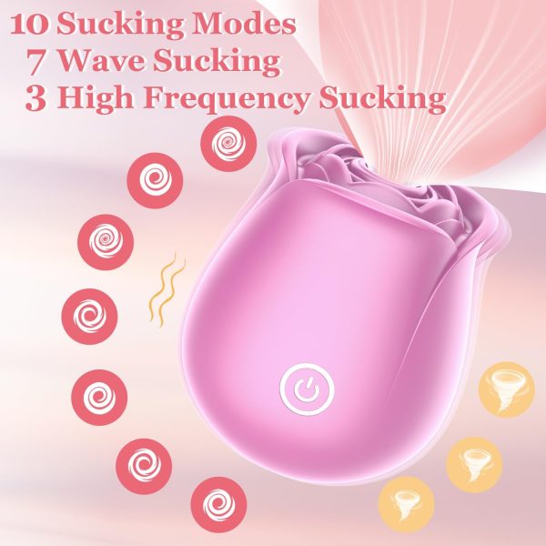 Rose Sex Toy for Women - Rose Sucking Vibrator Clitoral Nipple Stimulator with 10 Modes, G Spot Vibrator Rose Sucker, Personal Massager Dildo for Women Female Couples Adult Sex (Pink)