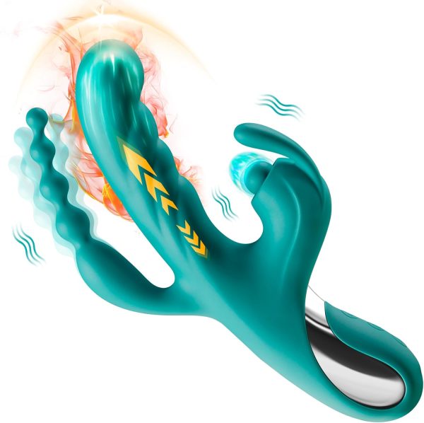 Rabbit Vibrator Sex Toys for Women –  3 in 1 Adult Toy for Female Couples with 5 Tapping 10 Vibration & 7 Thrust, Quick Heating Clitoral Vibrators G Spot Vibrater Thrusting Dildo Anal Beads