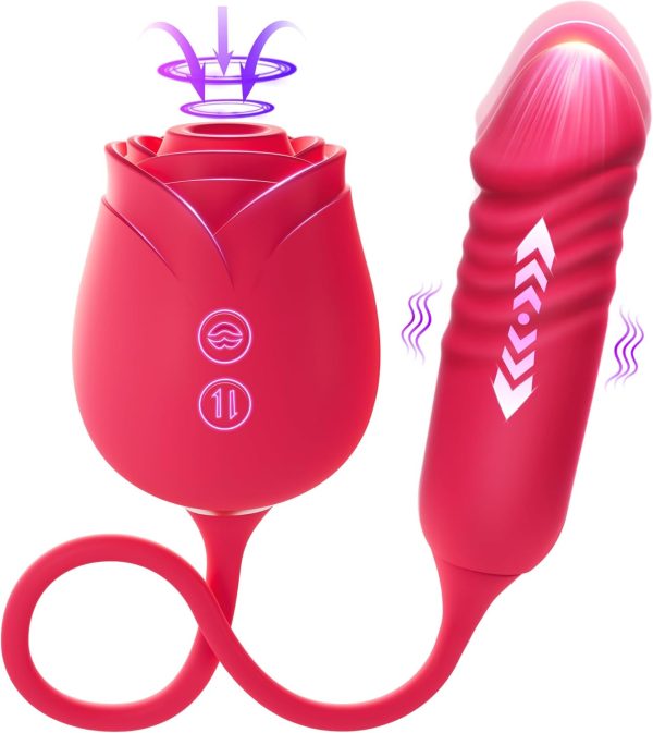 Vibrator Dildo Sex Toys for Women -  Rose Sex Toy with Thrusting G Spot Vibrators & 10 Sucking Modes for Clitoral Nipple Stimulation Anal Dildos Adult Sex Toys Games for Couples Sex Machine