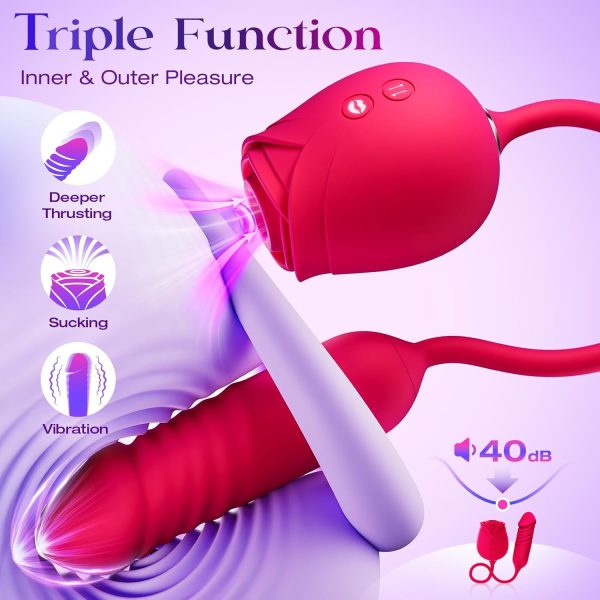 Vibrator Dildo Sex Toys for Women -  Rose Sex Toy with Thrusting G Spot Vibrators & 10 Sucking Modes for Clitoral Nipple Stimulation Anal Dildos Adult Sex Toys Games for Couples Sex Machine